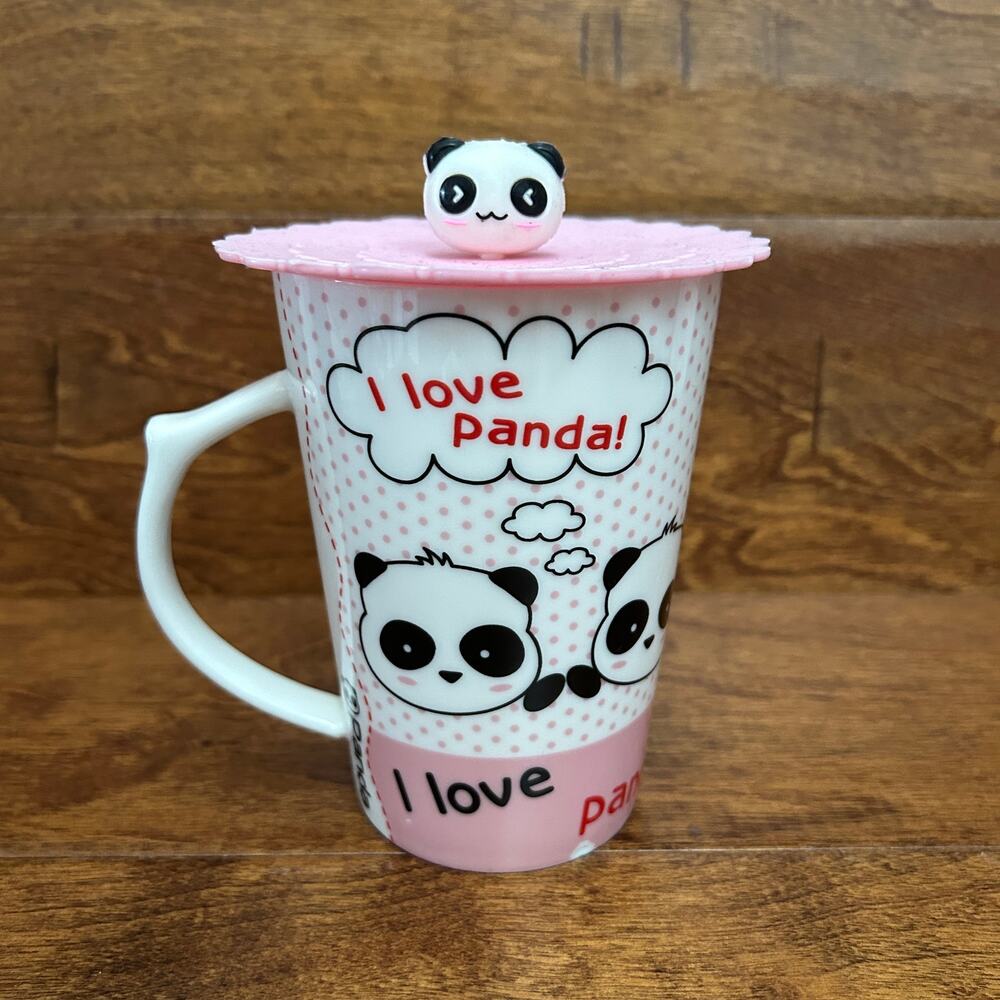 I LOVE PANDA Ceramic Mug with SilIcone Top